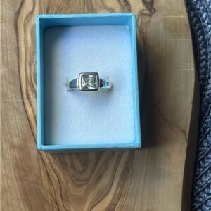 Unique Silver Solitaire Engagement Ring with Square Center Stone